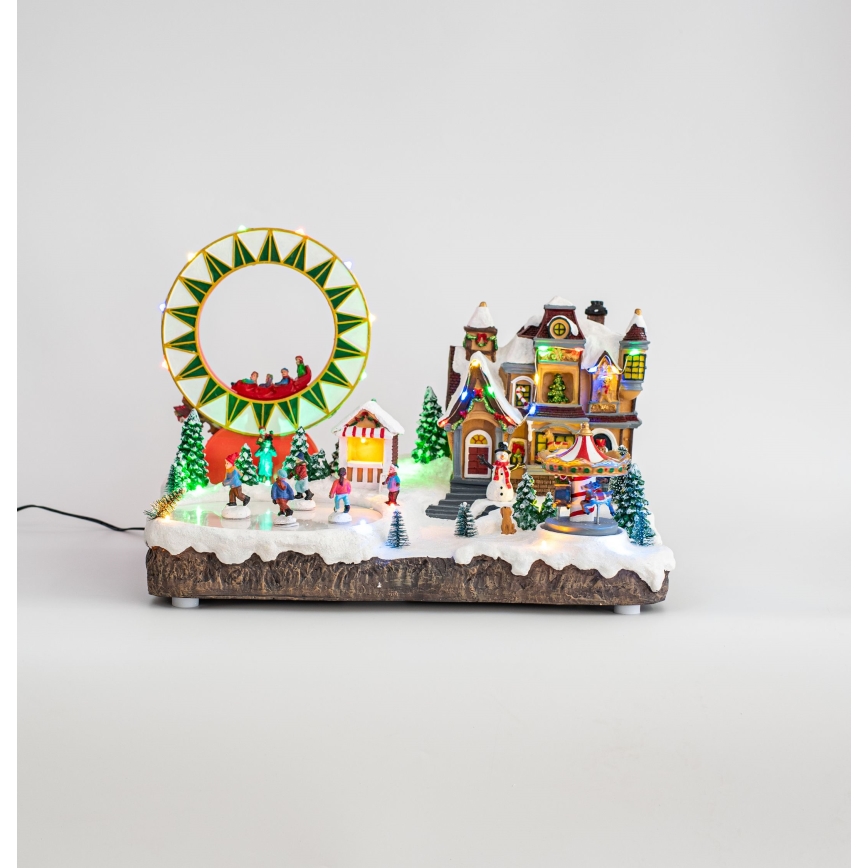 LED RGB Geanimeerde kerstversiering met muziek 30xLED/1,5W/230V besneeuwd dorp