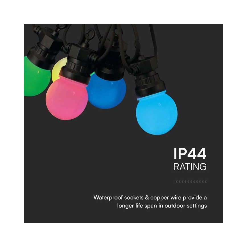LED RGB Lichtketting voor buiten STRING 13 m 15xLED/0,5W/230V IP44 + afstandsbediening