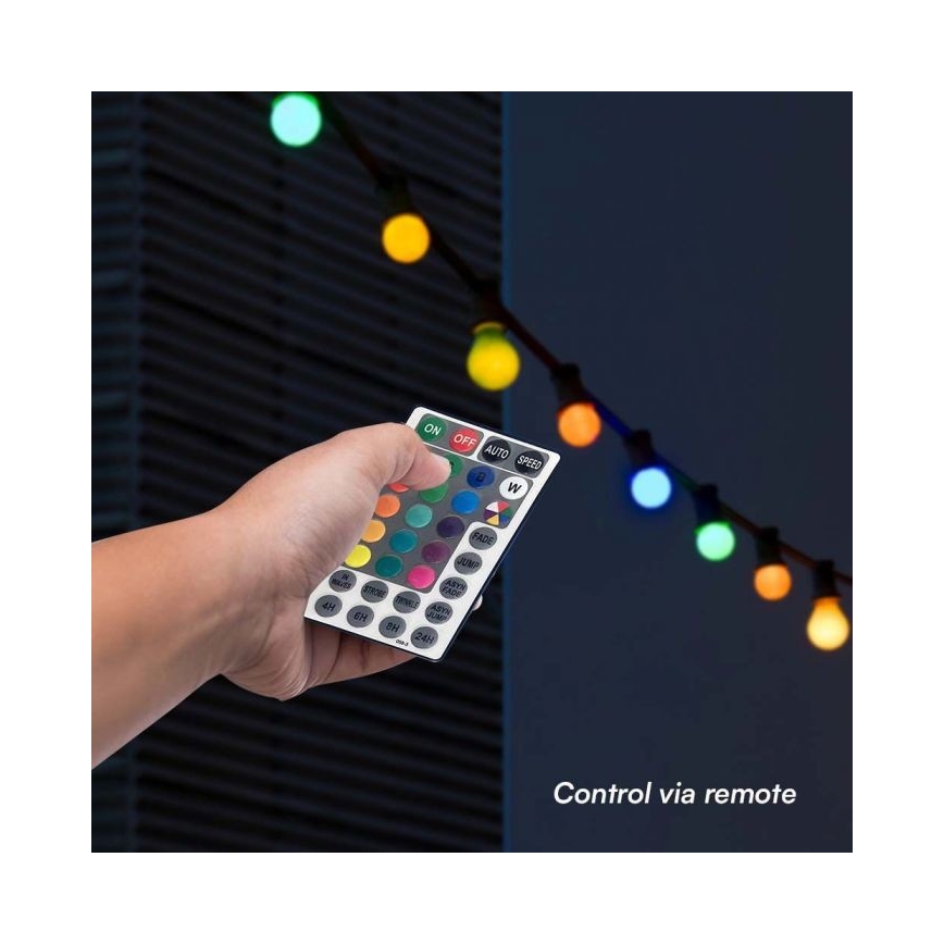 LED RGB Lichtketting voor buiten STRING 13 m 15xLED/0,5W/230V IP44 + afstandsbediening