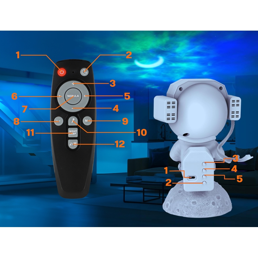 LED RGB-projector 3-in-1 LED/5W/5V 3000/4000/6000K astronaut + afstandsbediening