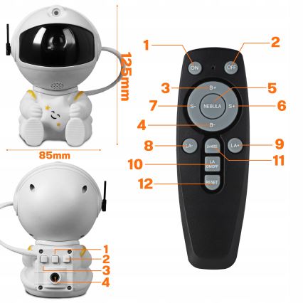 LED RGB-projector LED/5W/5V astronaut + afstandsbediening
