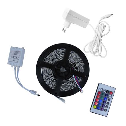 LED RGB Strip 5m + afstandsbediening + voedingsadapter 24W/12V