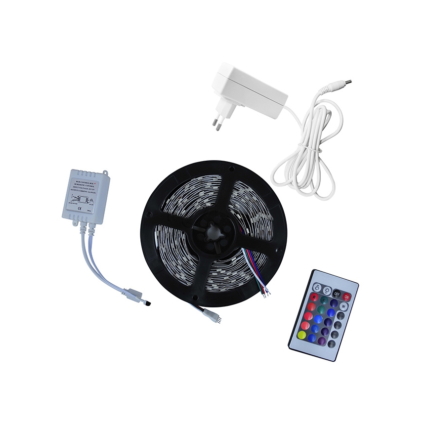 LED RGB Strip 5m + afstandsbediening + voedingsadapter 24W/12V