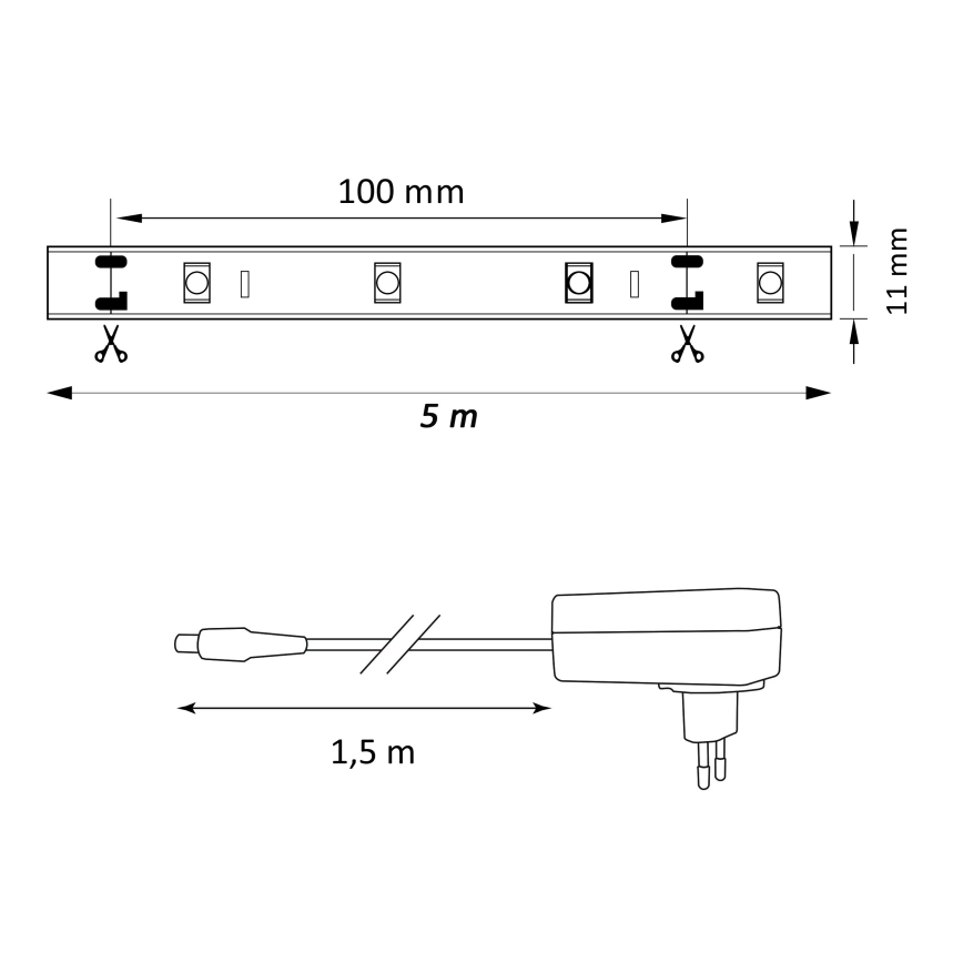 LED RGB Strip dimbaar MAGIC 5 m LED/24W/230V + AB