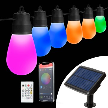 LED RGBIC dimbaar zonnensnoer 30xLED/1,3W/3,7/5V 2200 mAh 14,37 m IP65 zwart + afstandsbediening