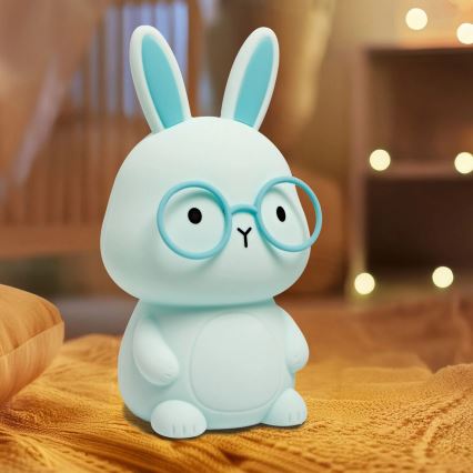 LED RGBW Dimbaar kinder aanraken lamp FLORKA LED/1W/5V USB 1200 mAh konijntje blauw