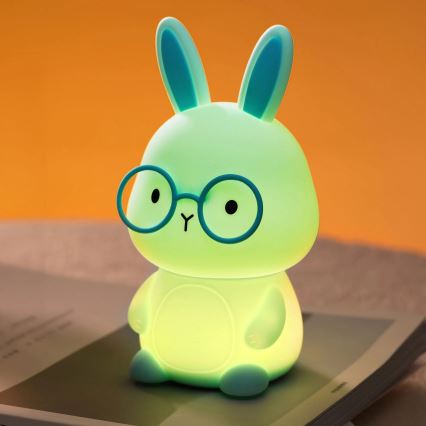 LED RGBW Dimbaar kinder aanraken lamp FLORKA LED/1W/5V USB 1200 mAh konijntje blauw
