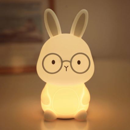 LED RGBW Dimbaar kinder aanraken lamp FLORKA LED/1W/5V USB 1200 mAh konijntje wit/grijs