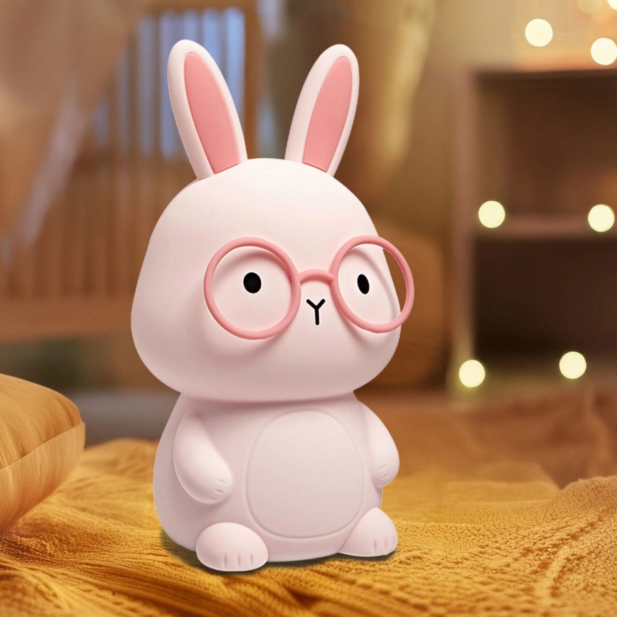 LED RGBW Dimbaar kinder aanraken lamp FLORKA LED/1W/5V USB 1200 mAh konijntje roze
