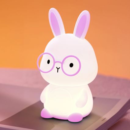 LED RGBW Dimbaar kinder aanraken lamp FLORKA LED/1W/5V USB 1200 mAh konijntje roze