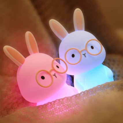 LED RGBW Dimbaar kinder aanraken lamp FLORKA LED/1W/5V USB 1200 mAh konijntje wit/roze