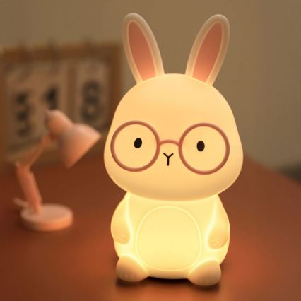 LED RGBW Dimbaar kinder aanraken lamp FLORKA LED/1W/5V USB 1200 mAh konijntje wit/roze