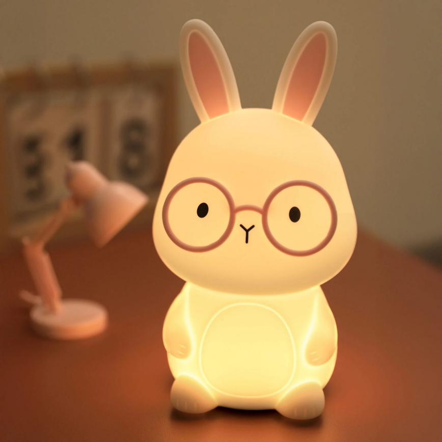 LED RGBW Dimbaar kinder aanraken lamp FLORKA LED/1W/5V USB 1200 mAh konijntje wit/roze