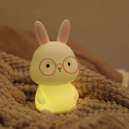 LED RGBW Dimbaar kinder aanraken lamp FLORKA LED/1W/5V USB 1200 mAh konijntje wit/roze