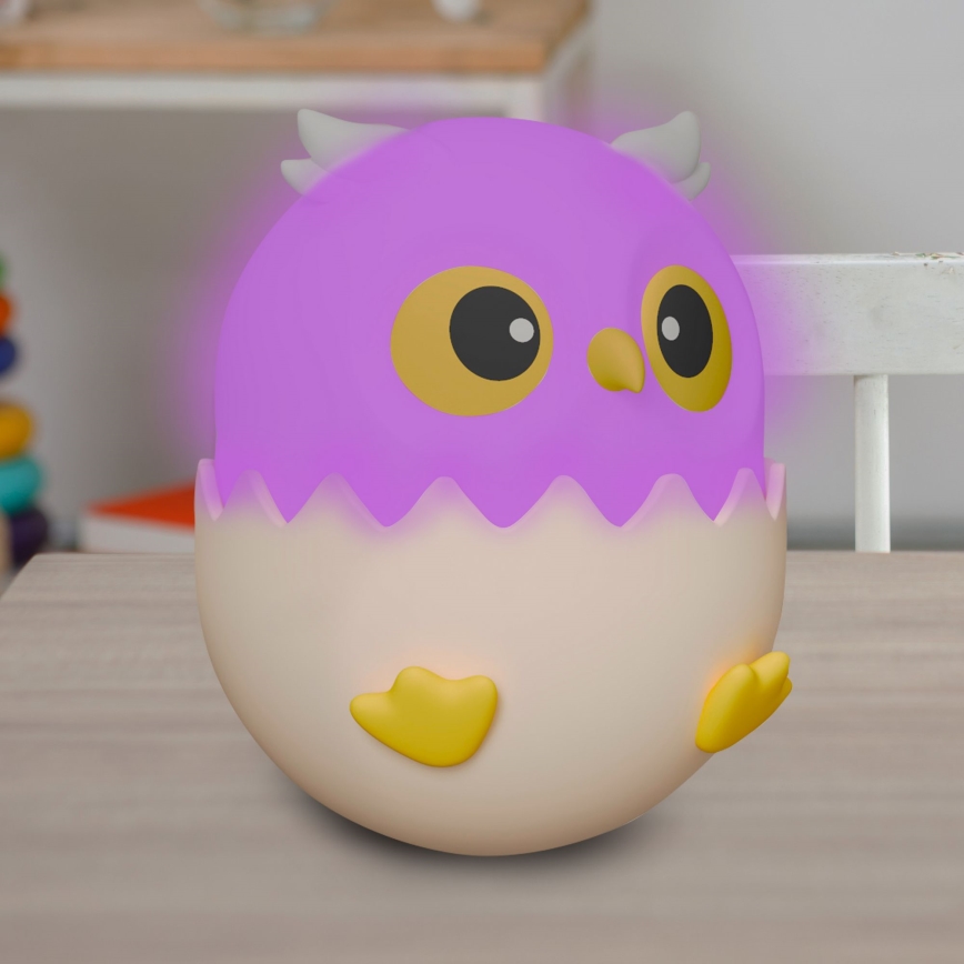 LED RGBW Dimbaar kinder aanraken lamp OWL LED/1W/5V USB 1200 mAh uil blauw