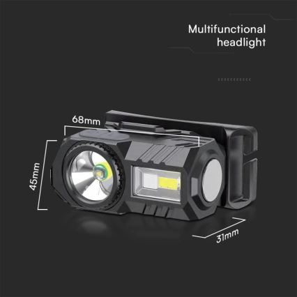 LED RGBW Dimbaar rechargeable headlamp USB LED/3W/5V IP43 190 lm 24 h