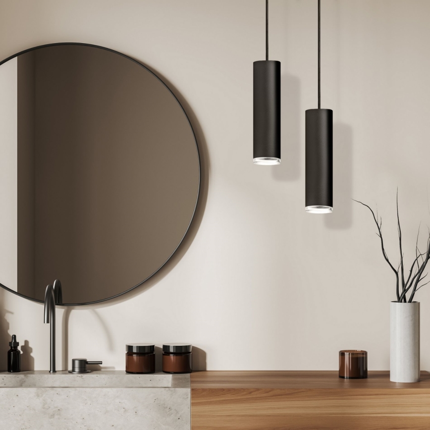 LED RGBW dimbare badkamerhanglamp aan kabel TURYN 1xGU10/4,8W/230V 3000K IP44 zwart + afstandsbediening