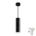 LED RGBW dimbare badkamerhanglamp aan kabel TURYN 1xGU10/6W/230V 3000K IP44 zwart + afstandsbediening