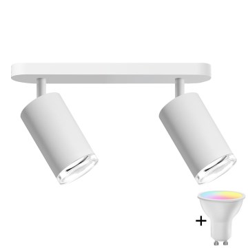 LED RGBW dimbare badkamerspot TURYN 2xGU10/4,8W/230V 3000K IP44 wit + afstandsbediening