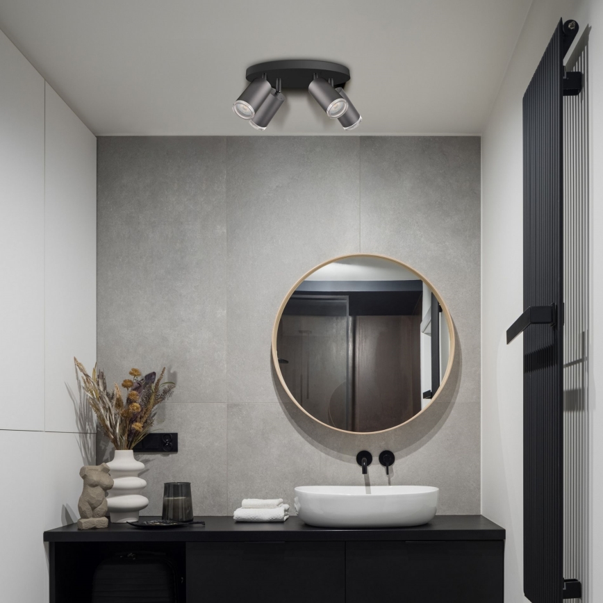 LED RGBW dimbare badkamerspot TURYN 4xGU10/4,8W/230V/3000K/IP44 zwart + afstandsbediening