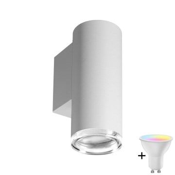 LED RGBW dimbare badkamerwandlamp TURYN 1xGU10/4,8W/230V 3000K IP44 wit met afstandsbediening