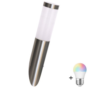 LED RGBW dimbare buitenwandlamp LIVIA 1xE27/6,5W/230V 2700-6500K Wi-Fi IP44 zilver