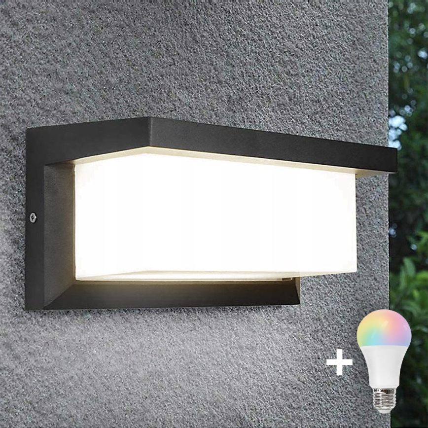 LED RGBW dimbare buitenwandlamp NEELY 1xE27/9W/230V 2700-6500K IP54 Wi‑Fi antraciet