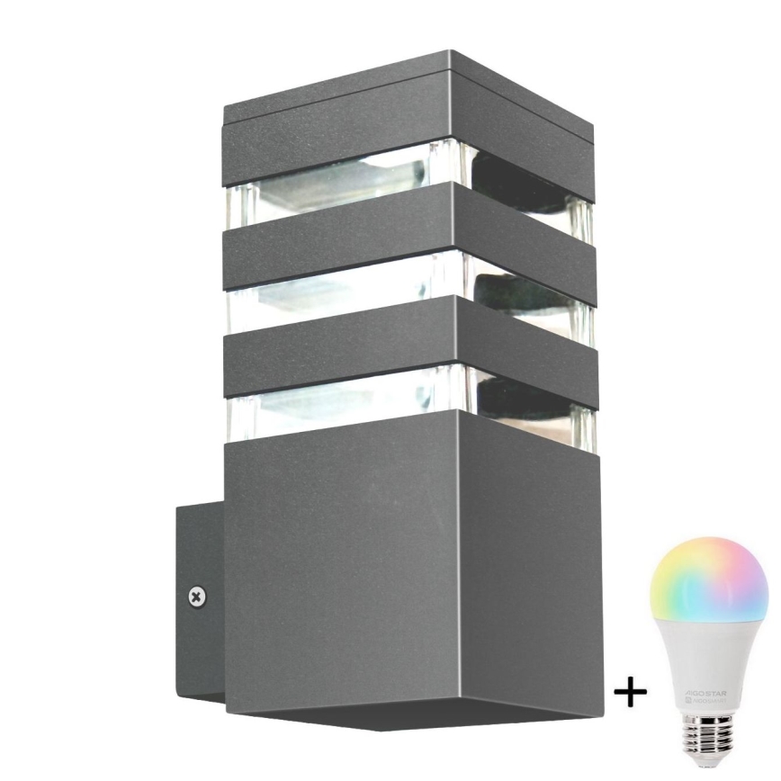 LED RGBW dimbare buitenwandlamp TEKSAS 1xE27/12W/230V 2700-6500K Wi-Fi IP44 antraciet