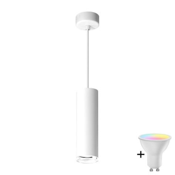 LED RGBW dimbare hanglamp voor de badkamer aan kabel TURYN 1xGU10/6W/230V 3000K IP44 wit + afstandsbediening