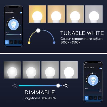 LED RGBW dimbare lamp A60 E27/15W/230V 3000-6500K Wi-Fi - Aigostar