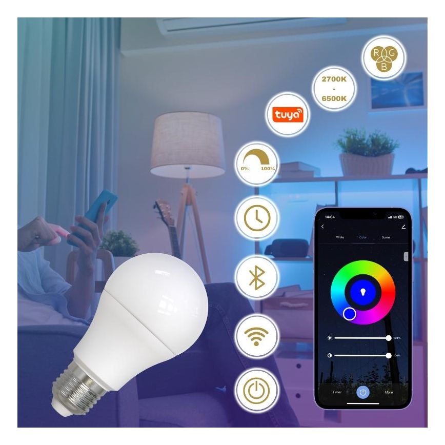 LED RGBW dimbare lamp A60 E27/9W/230V 2700-6500K Wi-Fi Tuya