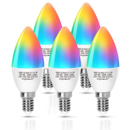LED RGBW dimbare lamp C37 E14/5W/230V 3000-6500K Wi-Fi - Aigostar
