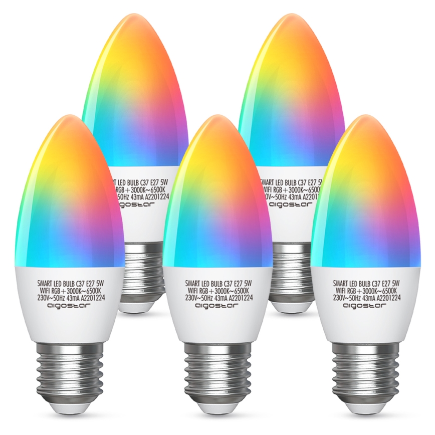 LED RGBW dimbare lamp C37 E27/5W/230V 3000-6500K Wi-Fi - Aigostar