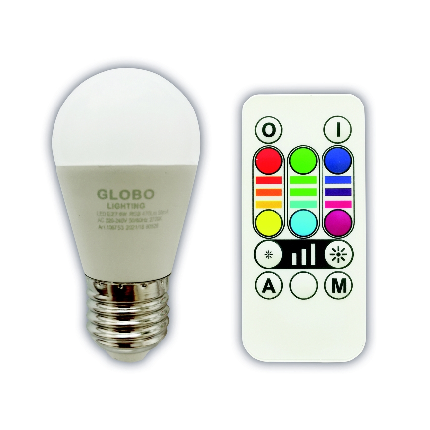LED RGBW dimbare lamp E27/6W/230V 3000K + afstandsbediening - Globo