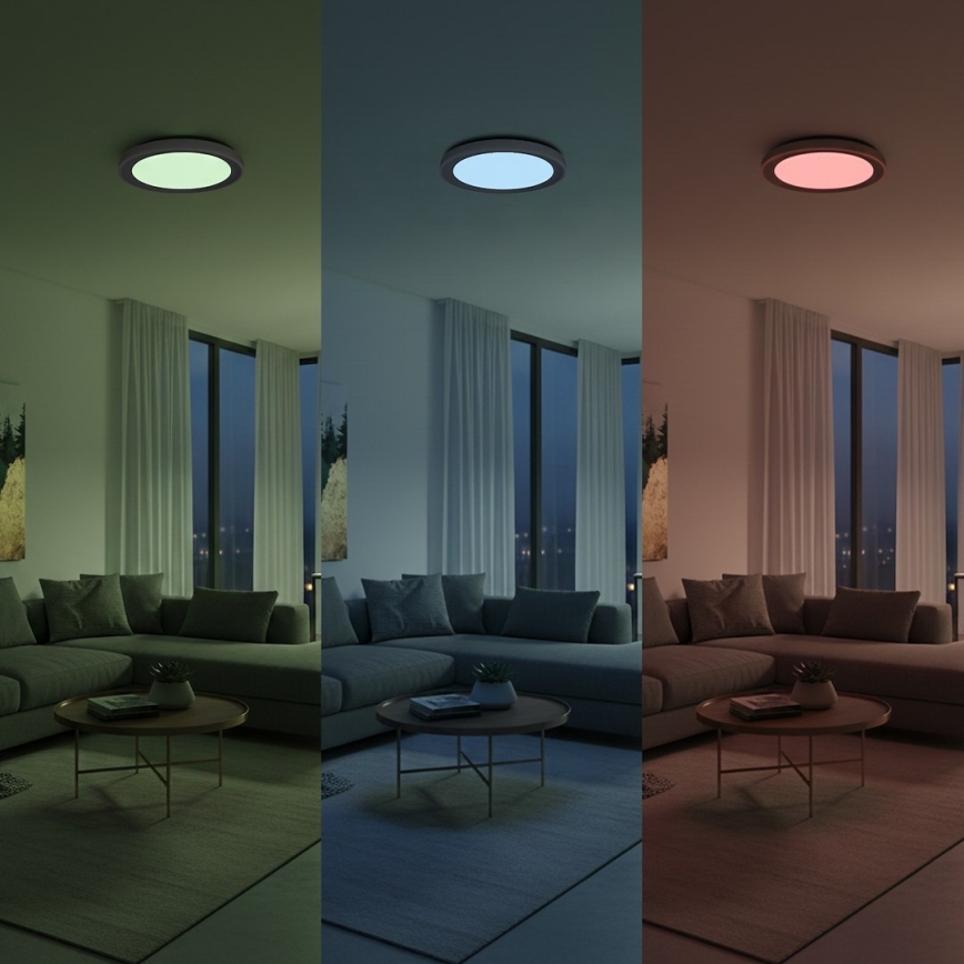 Dimbare RGBW LED-plafondlamp MELO, 36 W, 230 V, 3000–6000 K, Ø 39 cm, wit, inclusief afstandsbediening