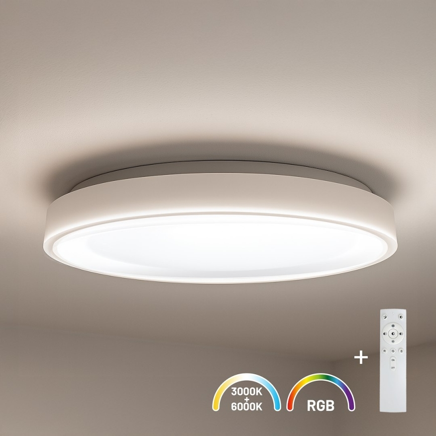 Dimbare RGBW LED-plafondlamp MELO, 36 W, 230 V, 3000–6000 K, Ø 39 cm, wit, inclusief afstandsbediening