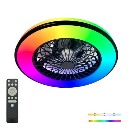 LED RGBW dimbare plafondlamp met ventilator VENTELUX LED/48W/230V 3000/4000/6500K Ø 48,5 cm zwart + afstandsbediening
