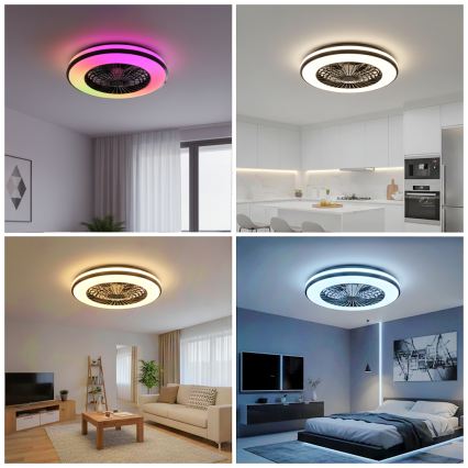 LED RGBW dimbare plafondlamp met ventilator VENTELUX LED/48W/230V 3000/4000/6500K Ø 48,5 cm zwart + afstandsbediening