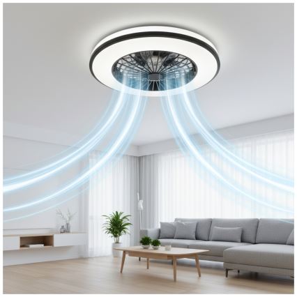 LED RGBW dimbare plafondlamp met ventilator VENTELUX LED/48W/230V 3000/4000/6500K Ø 48,5 cm zwart + afstandsbediening