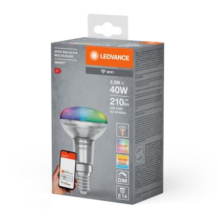 LED RGBW dimbare spotlamp SMART+ R50 E14/3,3W/230V 2700-6500K Wi-Fi - Ledvance