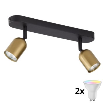LED RGBW dimbare spot TOP 2xGU10/6,5W/230V 2700-6500K goud/zwart