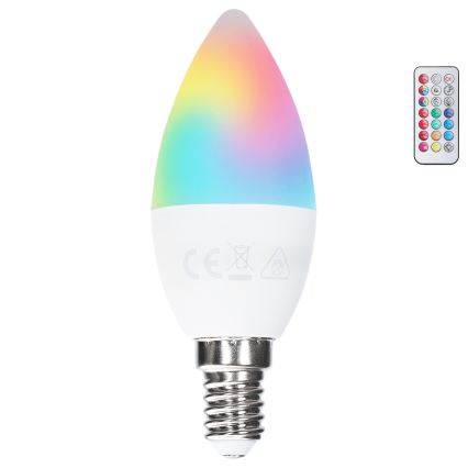 LED RGBW-lamp C37 E14/4,8W/230V 3000K + afstandsbediening - Aigostar