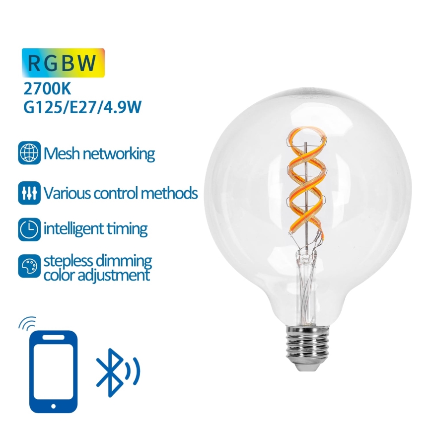 LED RGBW dimbare lamp FILAMENT MESH Smart G125 E27/4,9W/230V 2700K - Aigostar