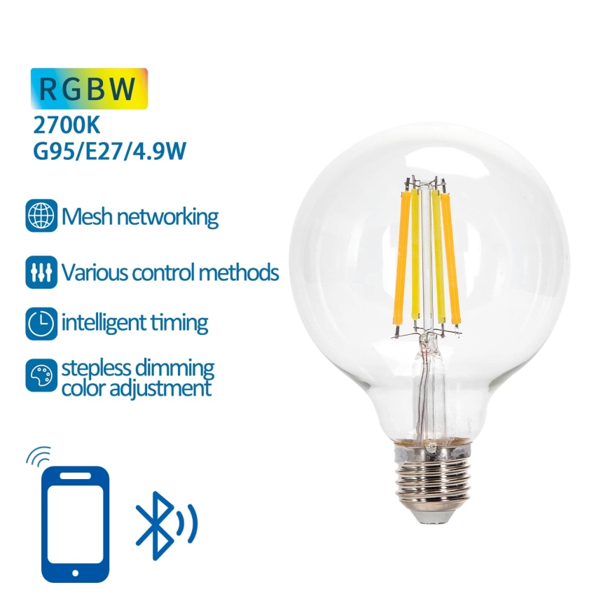 LED RGBW dimbare lamp FILAMENT MESH Smart G95 E27/4,9W/230V 2700K - Aigostar