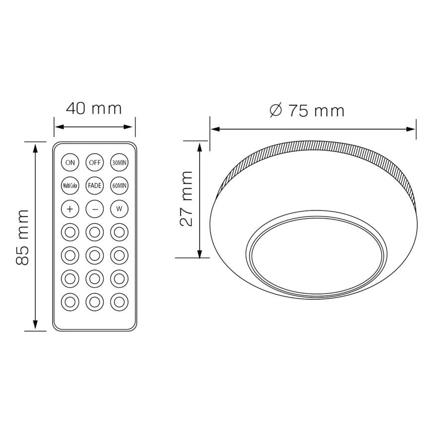 LED RGBW Dimbare meubelverlichting LED/0,5W/4,5V 3xAAA wit + afstandsbediening