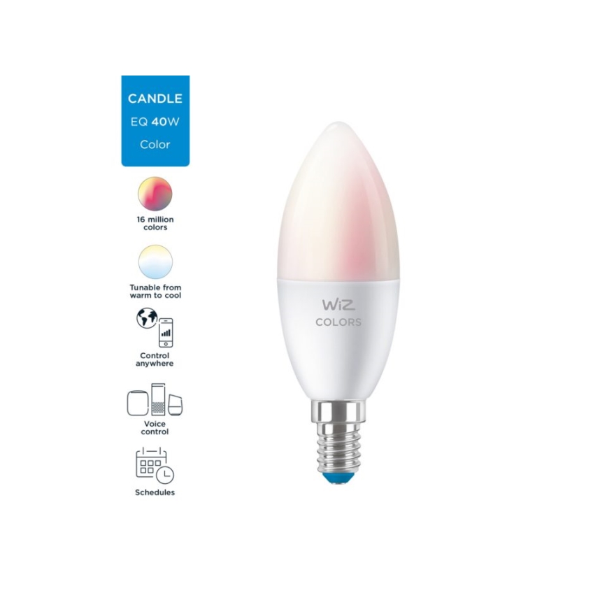 LED RVBW Ampoule à intensité variable C37 E14/4,9W/230V 2200-6500K CRI 90 Wi-Fi -WiZ
