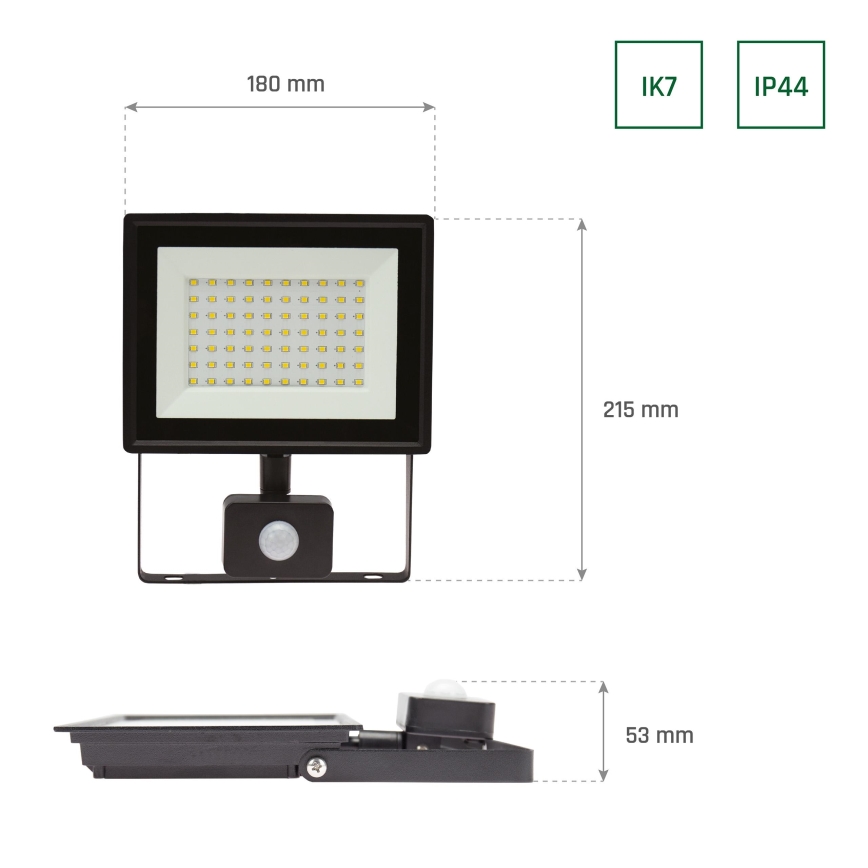 LED-schijnwerper met bewegingssensor NOCTIS LUX 3 LED/50W/230V 3000K IP44 zwart