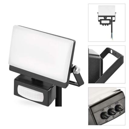 LED-reflector met bewegings- en schemersensor TAMBO EVO LED/10W/230V 4000K IP44 zwart
