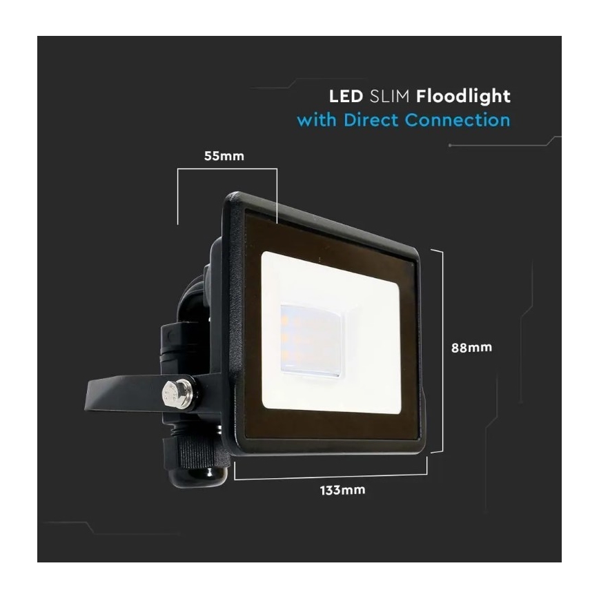 LED Schijnwerper met directe aansluiting SAMSUNG CHIP LED/10W/230V IP65 6500K zwart