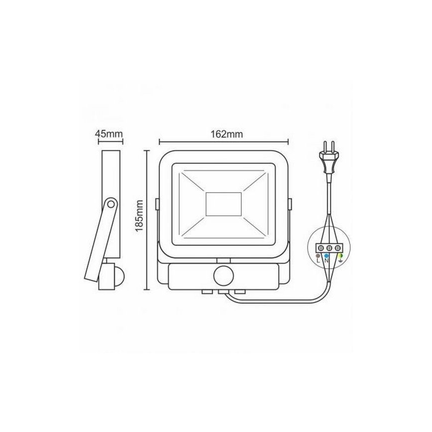 LED Schijnwerper met sensor LED/20W/265V 1800lm wit IP65